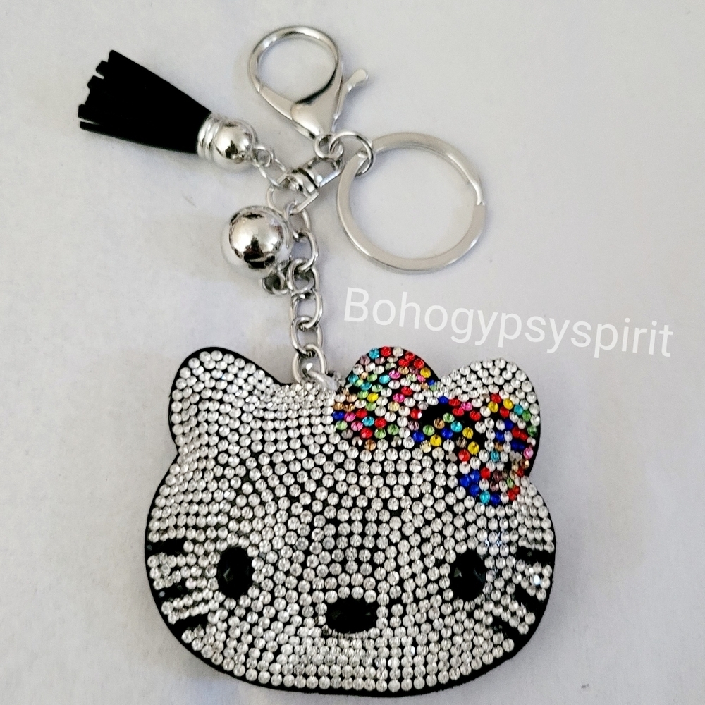 Hello Kitty Crystal Rhinestone Keychain Bag Charm with Tassel